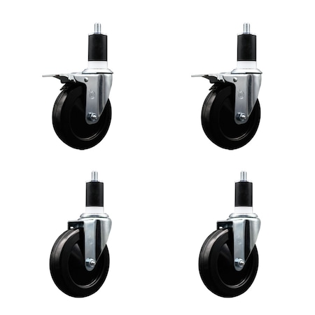 Service Caster 5'' SS Soft Rubber Swivel 1-1/2'' Expanding Stem Caster Set 2 Total Lock Brakes, 4PK SCC-SSEXTTL20S514-SRS-2-S-2-112